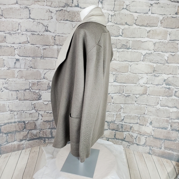 Babaton Fine Merino Wool Cardigan Shawl Collar Taupe Cream Patch Pockets XS - Picture 8 of 10